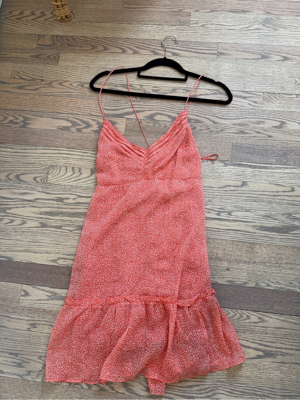 Abercrombie & Fitch Coral Spotted Ruffle-Hem Slip Dress